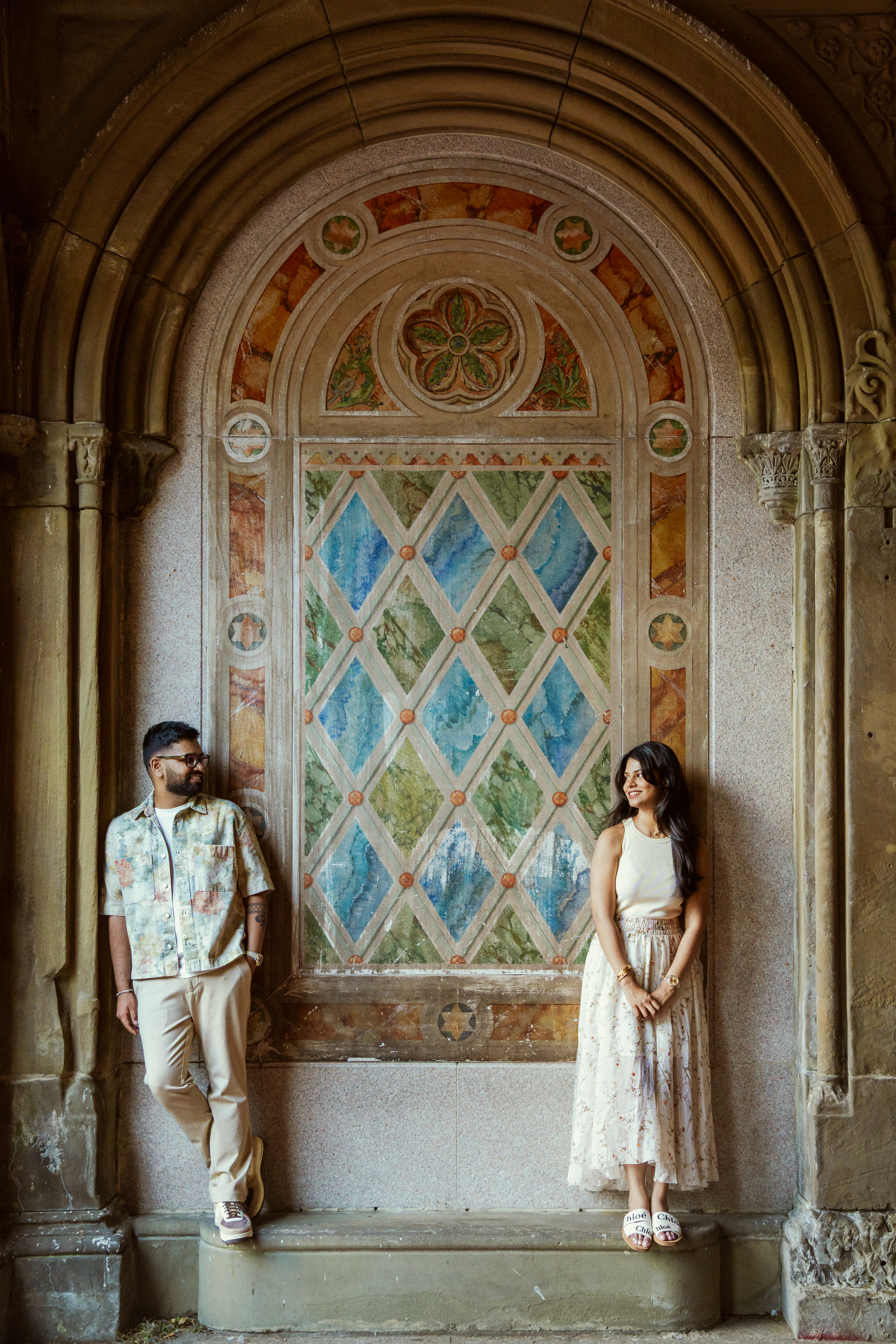 Anagha & Revanth in a cinematic couple portrait in New York City.