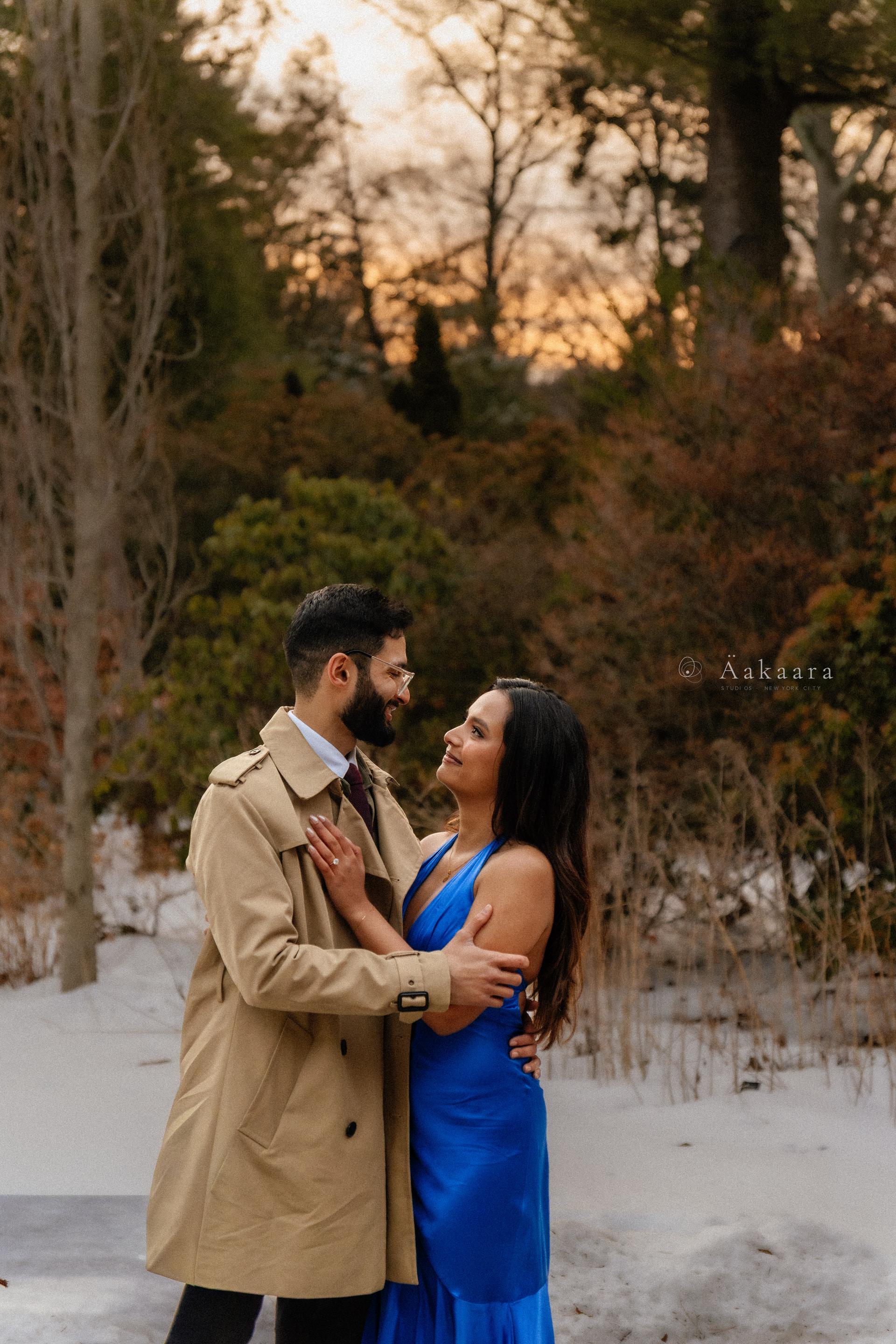 Karthik & Sowmya in a cinematic couple portrait in New York City.