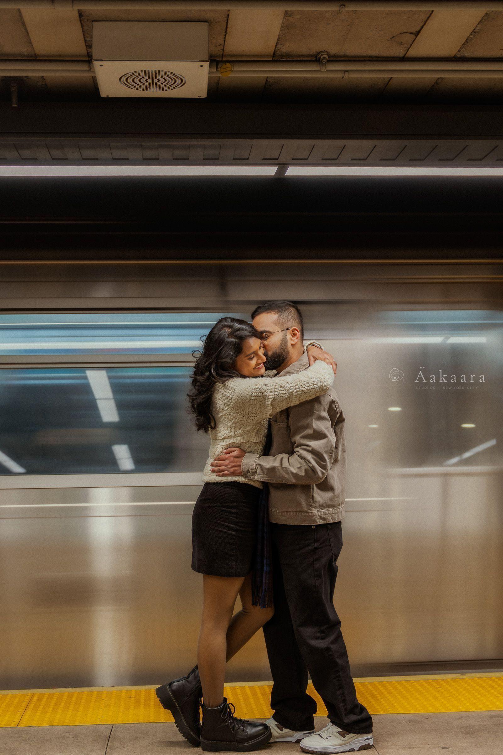 Sachin & Poojitha on the Brooklyn Bridge at sunrise.